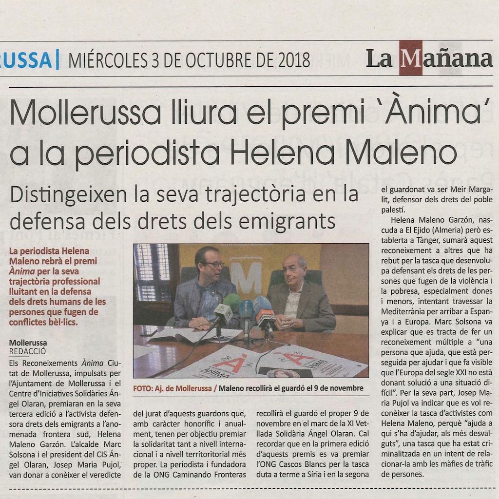 03-10-18 La Mañana-Reconeixement Ànima Helena Maleno