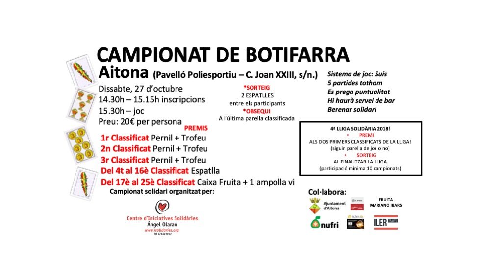 Aitona celebra el campionat solidari del joc de botifarra