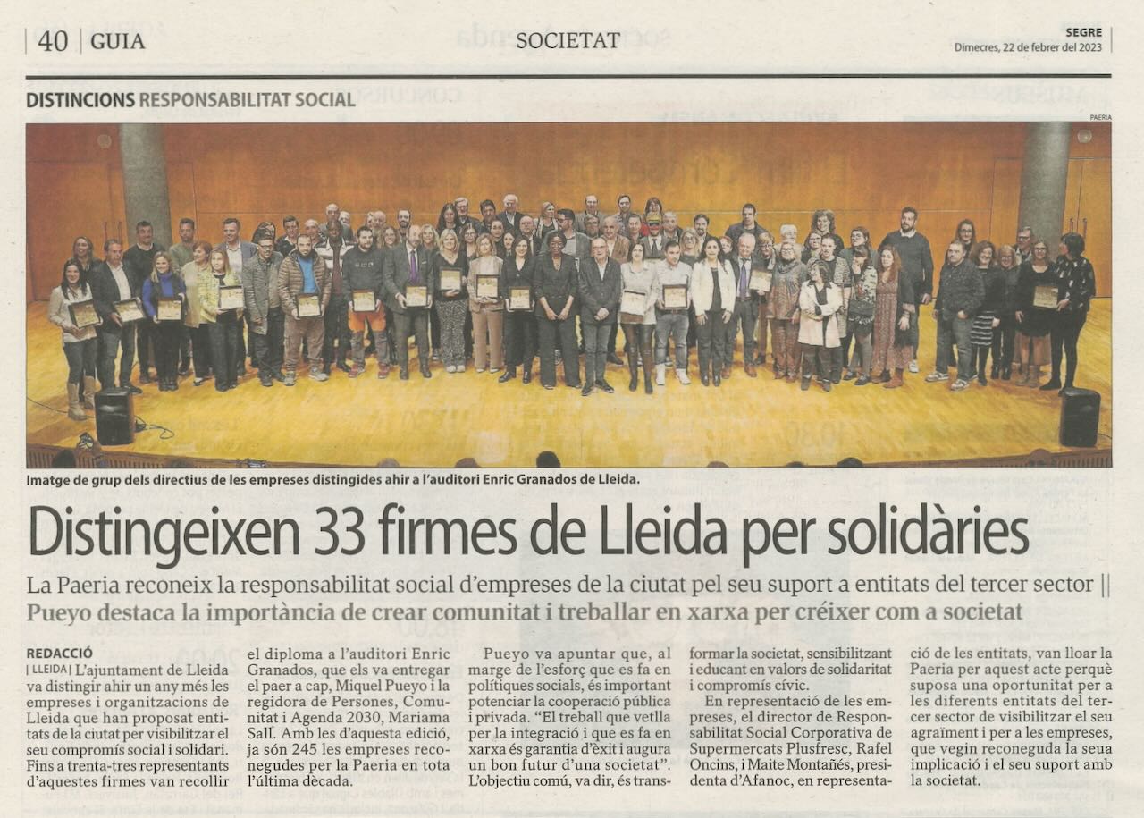 Publicació Reconeixement de l'acció social i solidària - Lleida 2023