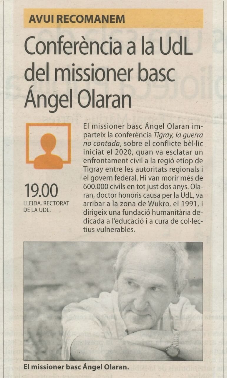 Publicació Segre - Conferència Ángel Olaran UdL
